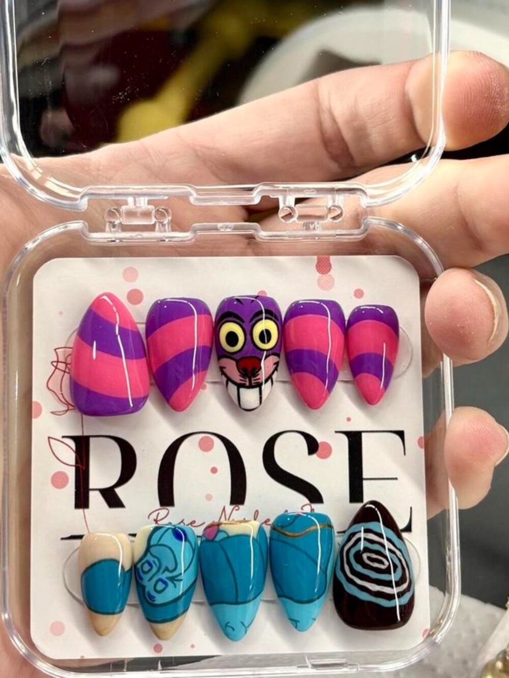 Handmade Disney Cheshire Cat and Caterpillar Press On Nails